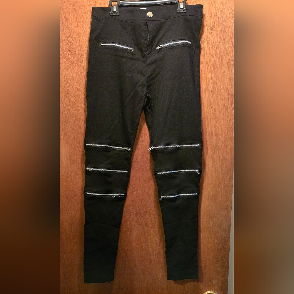 Aiweiyi Black Zipper Detail stretch Jeans szS - Picture 5 of 8